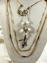 Lot of 3 gold tone metal multi style design link chains crystal charm Necklaces - £27.25 GBP