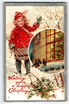 Christmas Postcard Frances Brundage Girl Sled Snow Icicles 1910 Tuck Series 136 - $19.95