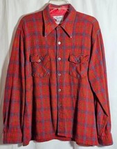 Vtg Golden Line Flannel Shirt Wool Dagger Collar Red Plaid Mens Size XL 17-17.5 - $17.75