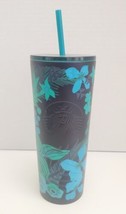 Starbucks Stainless Steel 2022 Tumbler Blue Green Flowers - 24oz - £23.35 GBP