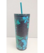 Starbucks Stainless Steel 2022 Tumbler Blue Green Flowers - 24oz - £23.25 GBP