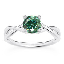 Diamond Engagement Ring Natural Round Green Treated VS2 14K White Gold 1 Carat - £1,359.30 GBP