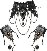 Black Choker Lace Necklace with Bracelet Set  - £20.10 GBP