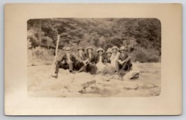 RPPC Edwardian Ladies And Gents Rocky Shorline Of Creek Photo Postcard K27 - £7.03 GBP