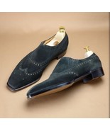 Black Suede Leather Wing Tip Men Premium Leather Handmade Moccasin Loafe... - $205.14 CAD+
