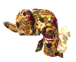 Fall Floral Fabric Cat Plush Shelf Sitter Handmade 15&quot; Vintage Autumn Gold Red - £27.84 GBP