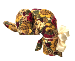 Fall Floral Fabric Cat Plush Shelf Sitter Handmade 15&quot; Vintage Autumn Gold Red - £27.81 GBP