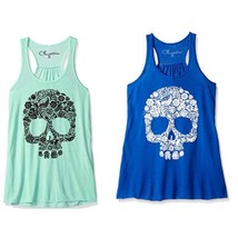 Clementine Womens Floral Skull Graphic Racerback Tank Top - £9.00 GBP