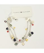 Tommy Hilfiger Silver Chain Bracelet 3 Green Yellow Blue Red White 7&quot; Lo... - $20.61 CAD