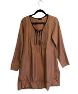 CP SHADES Womens Dress Mauve Silk Blend Tunic Pintucks Button Up Long Sl... - £41.41 GBP