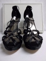 BCBG Max Azria Size 9.5 M Elise Black Satin Open Toe Heels New Womens Shoes - £92.67 GBP