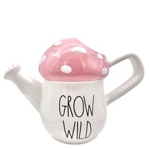 Rae Dunn Watering Can 8.5 x 6 Pink White Ceramic &quot;Grow Wild&quot; NEW - £19.46 GBP