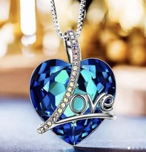 925 Silver Plated Necklace Blue Zircon Pendant Wedding Jewelry Simulated - $17.81