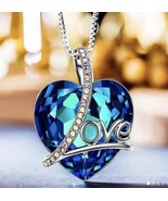 925 Silver Plated Necklace Blue Zircon Pendant Wedding Jewelry Simulated - £13.94 GBP
