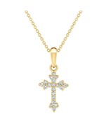 18K Yellow Gold Over 1/10 CT Diamond Minimalist Cross Pendant With 18&quot; C... - $56.99