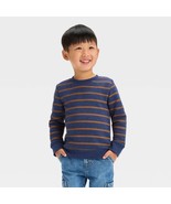 Cat &amp; Jack Toddler Boys Striped Fleece Crew Neck Sweatshirt 3T Navy &amp; Or... - $14.99
