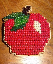 New Red Apple Pin Brooch Glass Beads Jewelry Finished Mill Hill Handmade Green - $14.99