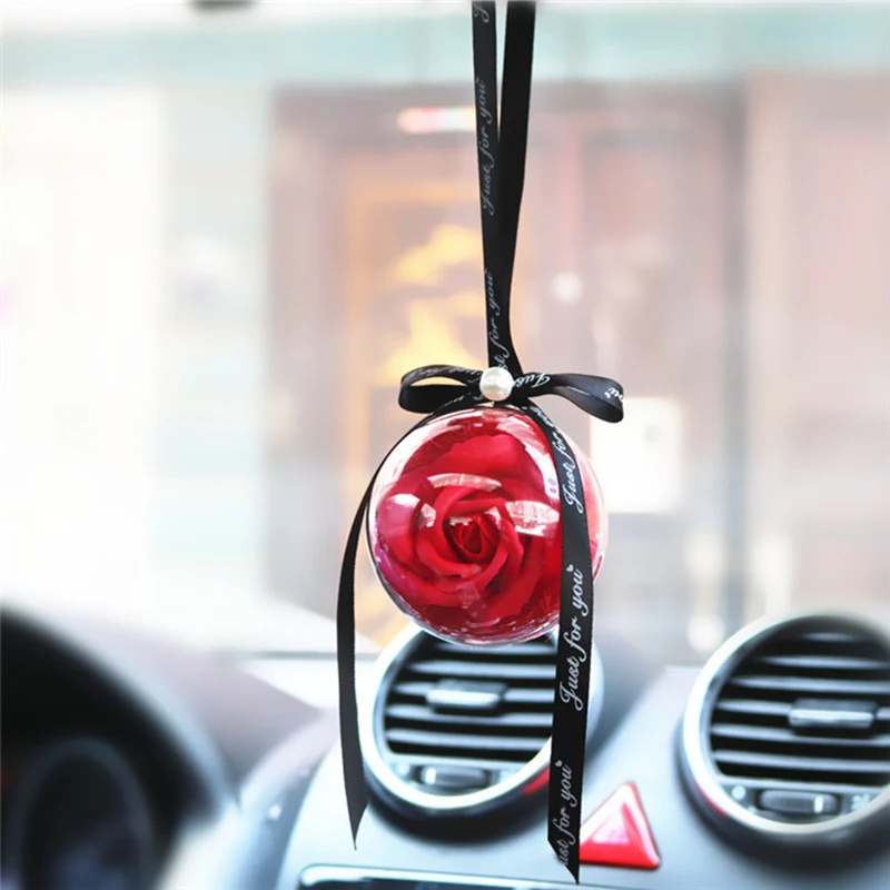Car Rearview Mirror Rose Hanging Ornaments Car Pendant Everlasting Rose Soap - £13.40 GBP