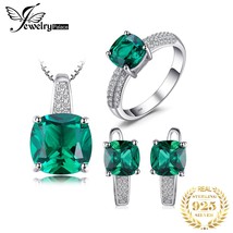 Simulated Green Emerald Ring Pendant Hoop Earrings Gemstone Jewelry Sets 925 Ste - £44.11 GBP