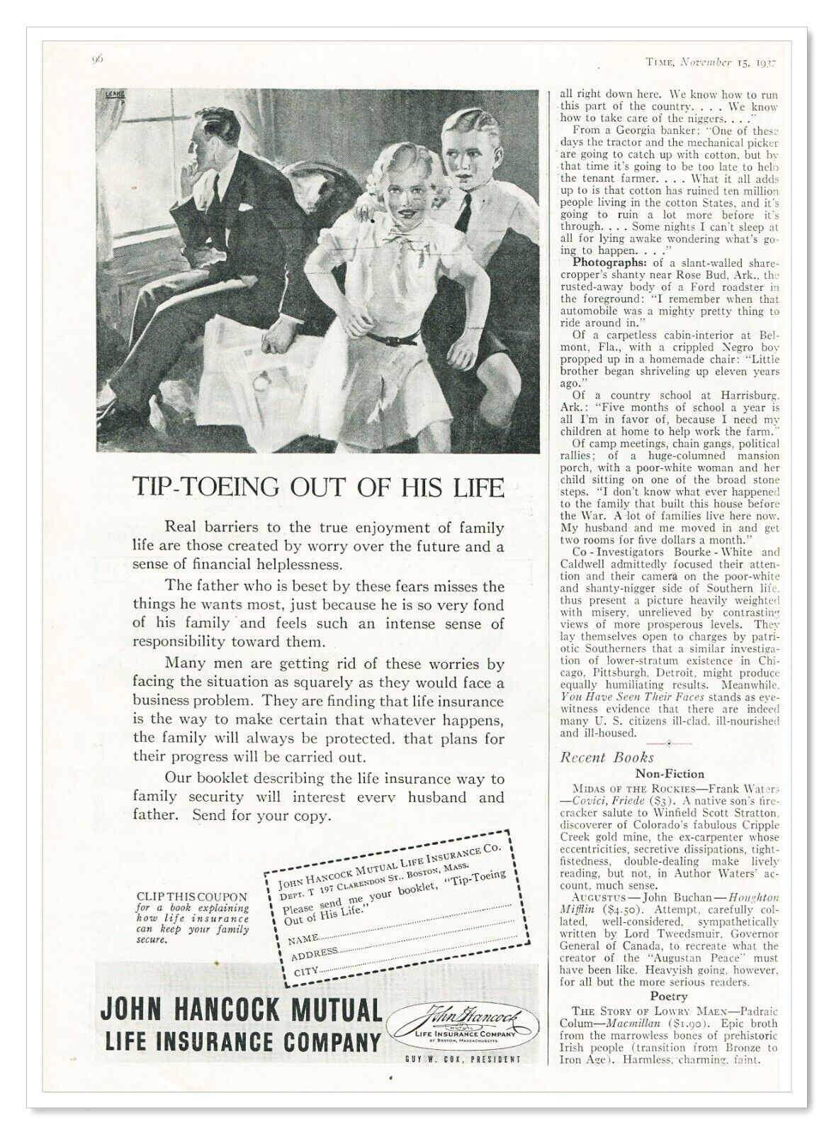 Primary image for Print Ad John Hancock Life Insurance Tip-Toe Vintage 1937 3/4-Page Advertisement