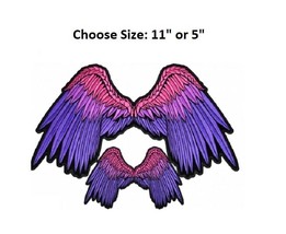 Choose Size PINK &amp; PURPLE Angel Wings 5&quot; or 11&quot; iron on embroidered back... - £10.37 GBP+