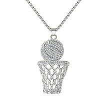 New Year Sale 14K White Gold Plated Silver Round CZ Basketball Hoop Pendant Mens - £73.87 GBP