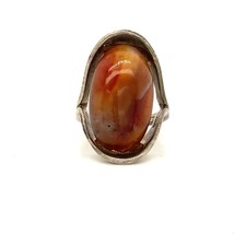 Vintage Sterling Signed 925 HC Chunky Oval Quartz Agate Modern Ring Band 6 1/4 - £43.51 GBP