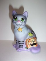 Fenton Glass Purple Halloween Pumpkin Visitor Sitting Cat Ltd Ed K Barle... - $183.82