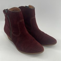 Sofft suede leather boot western-chic bootie red wine stacked heel women... - $28.52