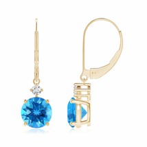 Swiss Blue Topaz Drop Earrings with Diamond in 14K Gold (Grade-AAAA , 7MM) - £696.81 GBP