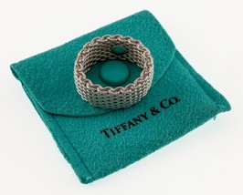 Tiffany &amp; Co. Somerset Sterling Silver Mesh Band Ring w/ Tiffany Pouch Size 6.5 - £197.83 GBP