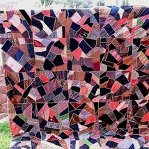 Antique Handmade Bed Quilt Wool Velvet Patchwork Twin Full Size 82 x 82 ... - $190.57