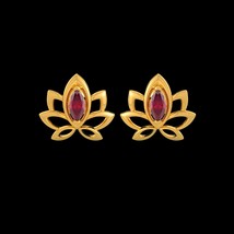 Ruby 22k Gold Stud Earrings Flower, handmade earrings jewelry, indian gold stud  - £667.51 GBP