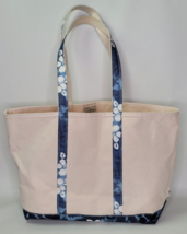 LL Bean Canvas Boat &amp; Tote Bag Blue Tropical Floral Hibiscus - £52.05 GBP