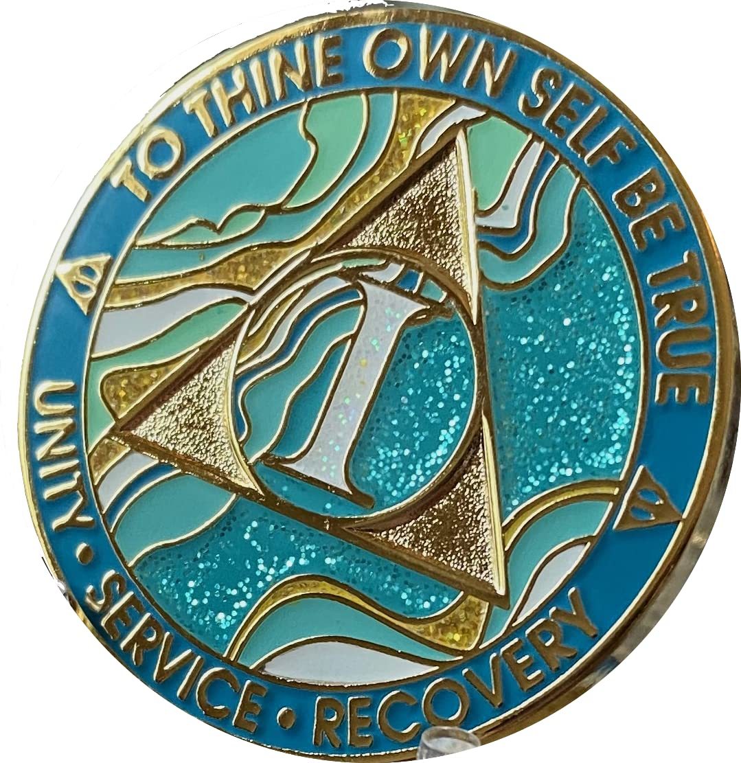 11 Year AA Medallion Elegant Marble Caribbean Aqua Glitter Blue Gold Pla... - $20.78