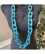 Womens Fashion Blue Square Resin Chain Link Lava Beaded Necklace Jewelry - $40.34 CAD