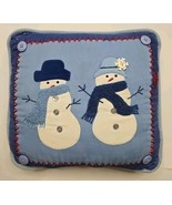 Small 11&quot; Square Winter Pillow Snowman Family Blue For Small Spaces - £6.13 GBP