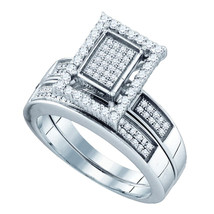 Sterling Silver Diamond Rectangle Cluster Bridal Wedding Ring Band Set 1... - $7,472.78 MXN