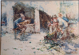 Ugo Mario – Rustic Village Scene – Original Watercolor (c.1930s–50s) - $290.00