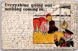 Vintage Comic Postcard People Vomiting Over Ship Rail Sailor Watches Funny - $27.89