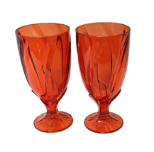 Ruby Red Glass Iced Tea Water Footed Tumblers Six Sections Raised Leaf D... - £17.03 GBP