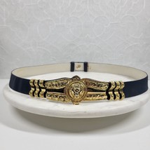 Vintage Judith Lieber Lion Head Belt Blue Snakeskin Leather Gold Buckle ... - £92.42 GBP