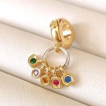 925 Silver and14K Gold Plated  Marvel The Avengers Infinity Stones Dangle Charm - £12.70 GBP