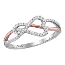 10k White Gold Womens Round Diamond Heart Rose-tone Woven Fashion Ring 1/6 Cttw - £139.80 GBP