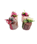 Candle Cakes 4 Piece Set Chocolate &amp; Strawberry Vanilla Floral Toppers Gift - £15.55 GBP