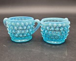 Vintage Fenton Colonial Blue Opalescent Hobnail Glass Open Cream And Sug... - $15.83
