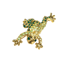 Vintage Signed Monet Tree Frog Ombre Gradient Green Gemstone in Gold Tone Brooch - £12.78 GBP