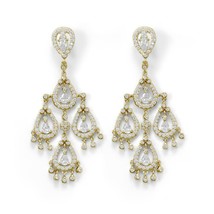 4Ct Created Diamonds Pear Drop Chandelier Earrings Women&#39;s Wedding 14K Yellow GP - £180.83 GBP