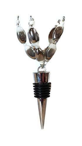 White and Silver Glass Metal Beaded 5 Inch Wine Bottle Stopper Boxed Top... - $3.91