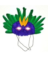 Mardi Gras Mask Purple and Green With Pink Sequins Multi Colored Feathered - $13.99